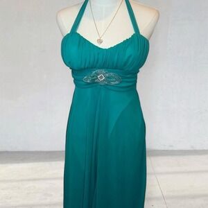 Vintage Y2K Intrigue Teal Halter Beaded Dress Size S